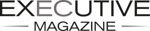 Logo dla Executive Magazine ze słowem EXECUTIVE zapisanym dużymi czarnymi i szarymi literami nad napisem MAGAZINE zapisanym mniejszymi czarnymi literami, otoczonym dwiema szarymi poziomymi liniami.